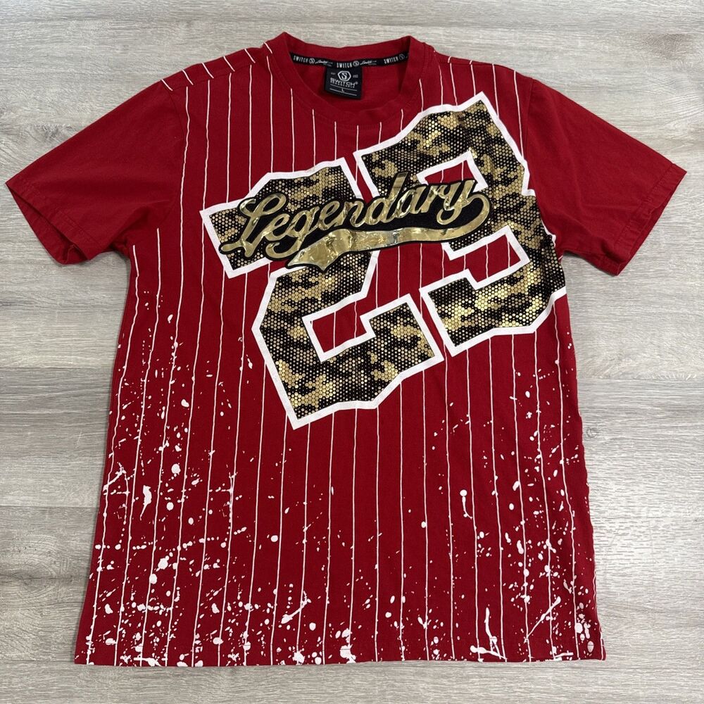 Switch Remarkable Shirt Legendary 23 Men's Red Large Pinstripe Gold 100% Cotton